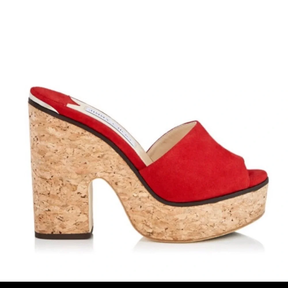 Jimmy Choo red cork wedge sandal - Picture 1 of 3